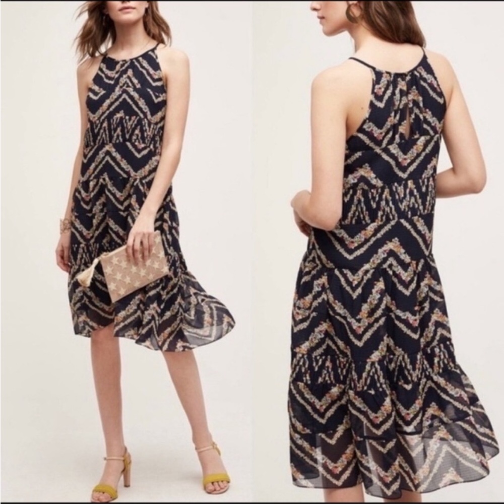 Anthropologie‎ HD in Paris rococo chevron floral dress size xs sleeveless